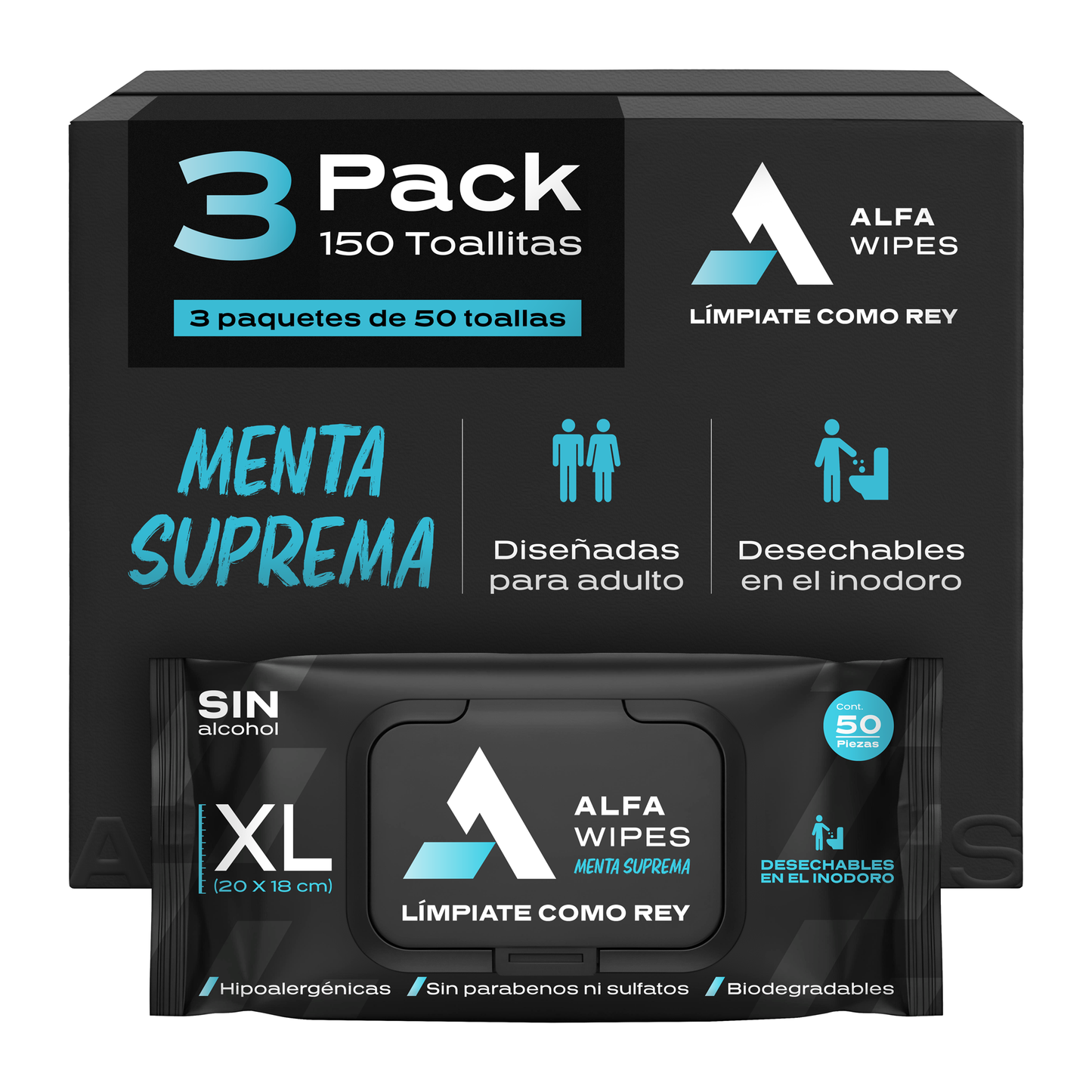 Alfa Wipes 3-pack (150 toallitas) Menta Suprema