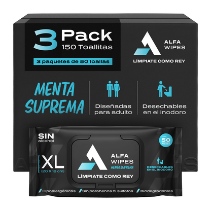 Alfa Wipes 3-pack (150 toallitas) Menta Suprema