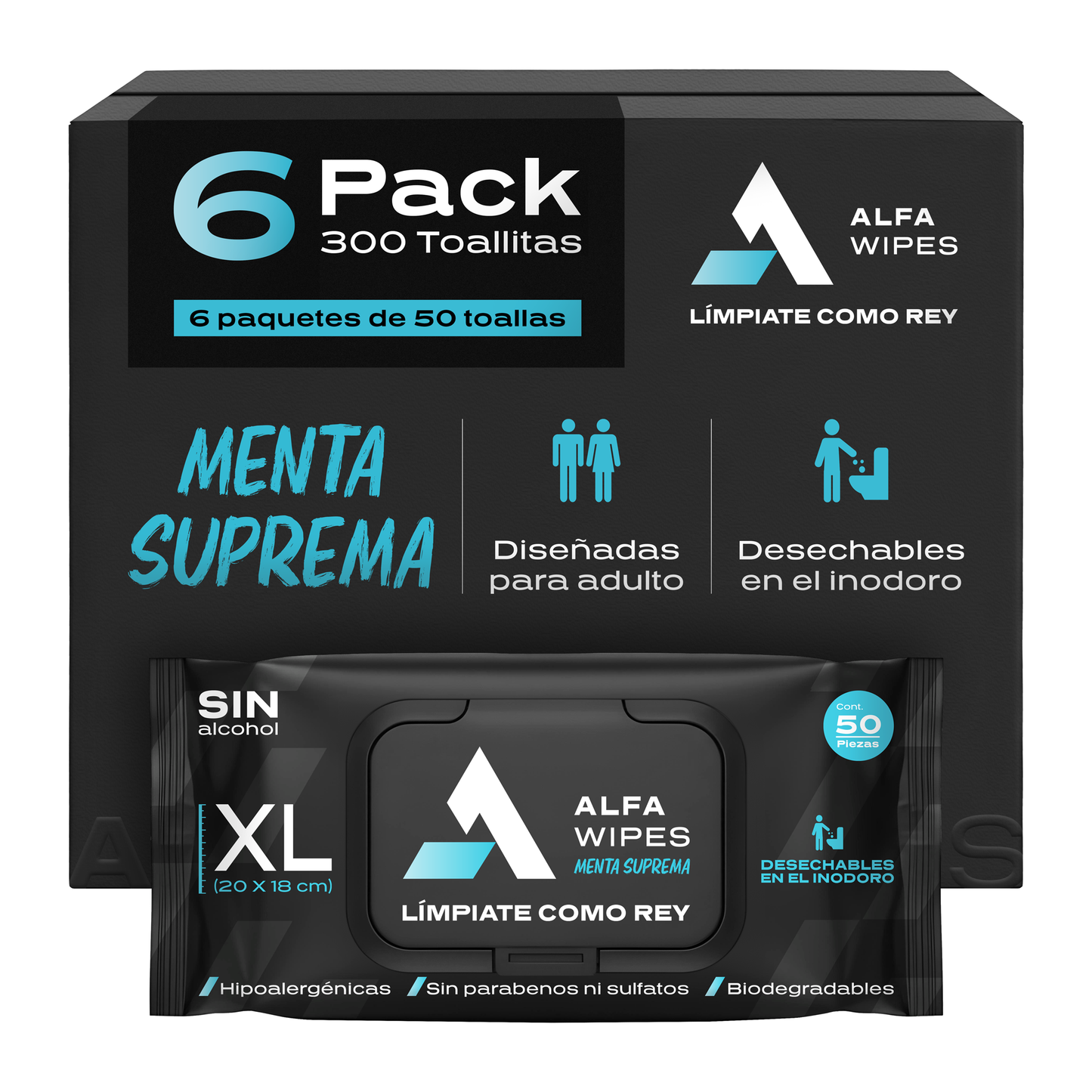 Alfa Wipes 6-pack (300 toallitas) Menta Suprema