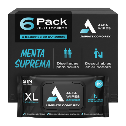 Alfa Wipes 6-pack (300 toallitas) Menta Suprema