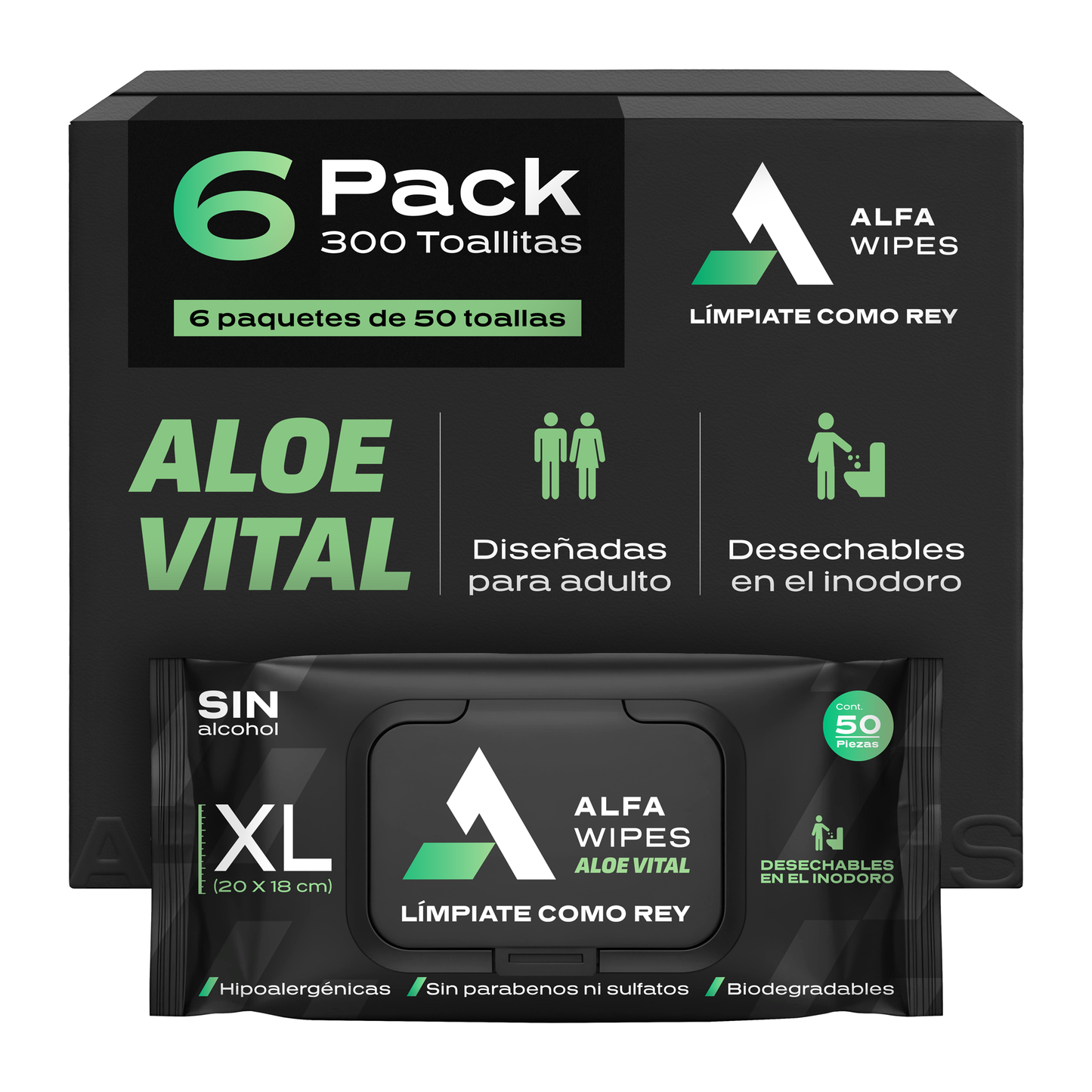Alfa Wipes 6-pack (300 toallitas) Aloe Vital